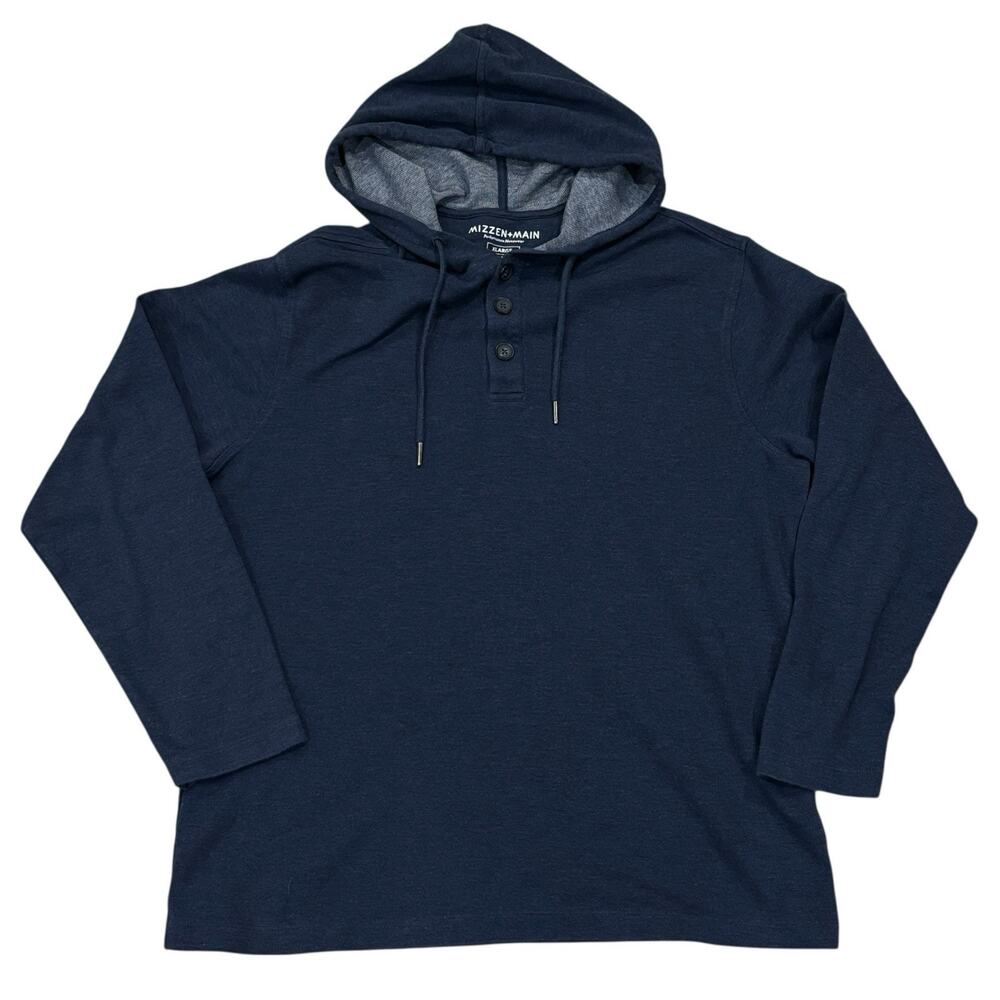 Mizzen + Main Henley Hooded Indigo Blue Performance Fairway Mens XL Cotton Blend